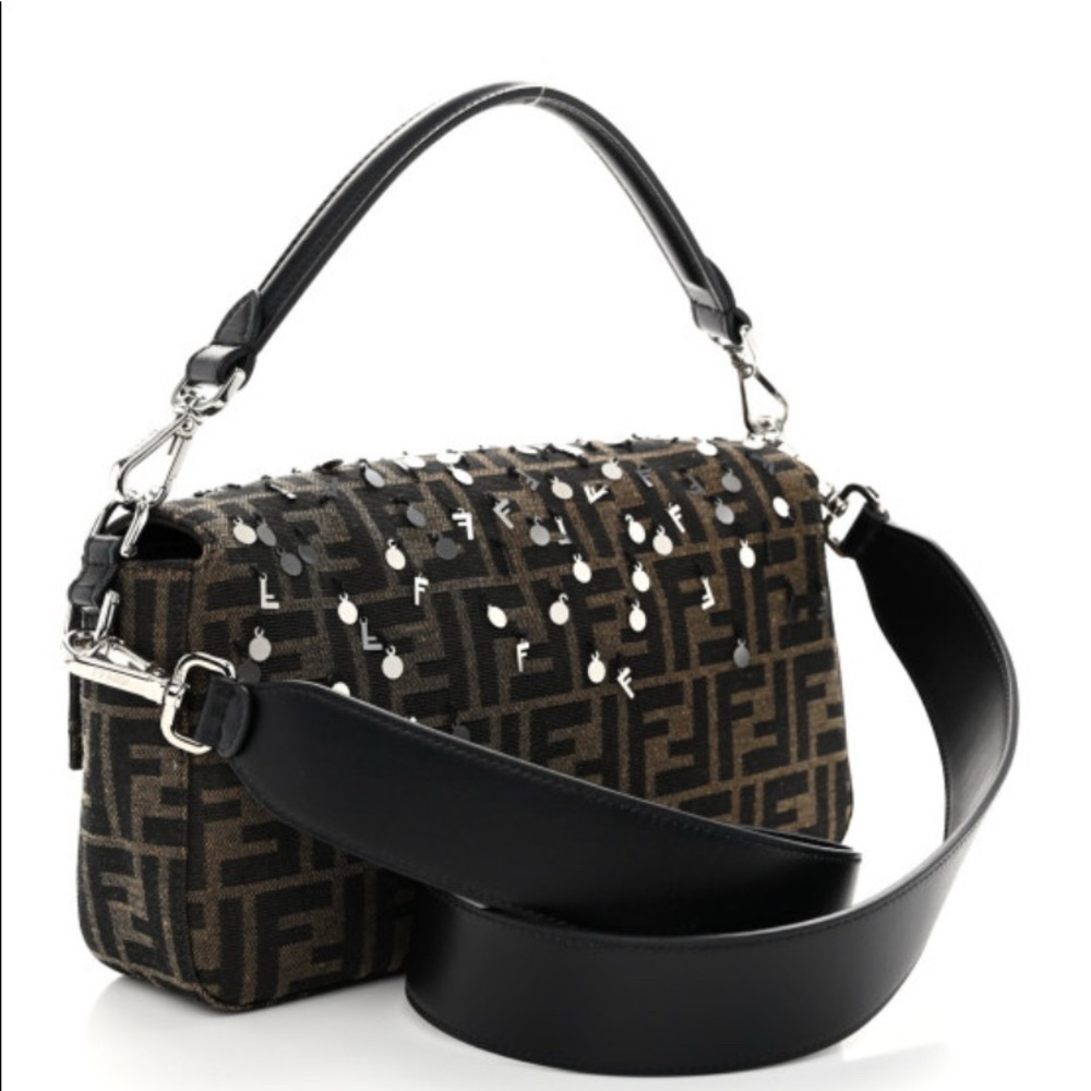 Fendi Black and Brown Baguette Shoulder Bag with Silver Accents - Picture 3 of 12